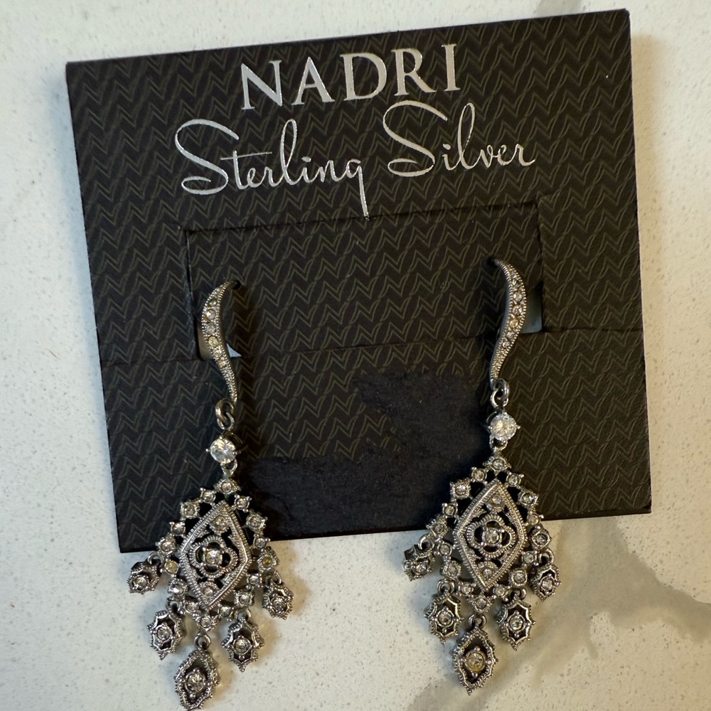 Nadri Silver Chandelier Earrings